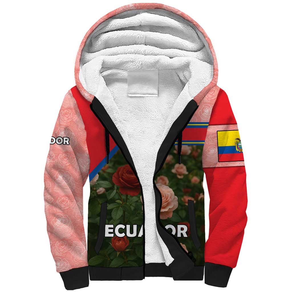 Ecuador Sherpa Hoodie with Rose Garden and Floral Texture Design - Wonder Print Shop