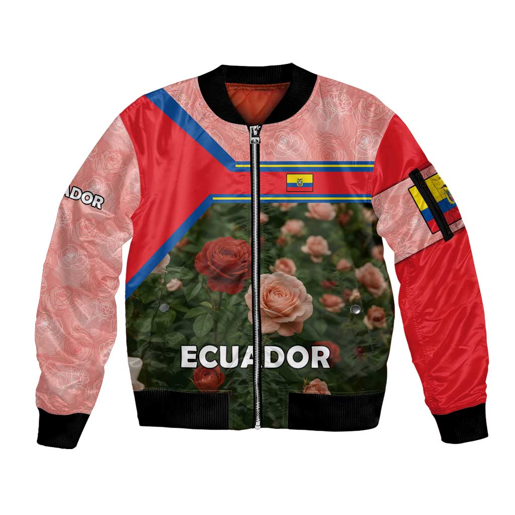 Ecuador Sleeve Zip Bomber Jacket with Rose Garden and Floral Texture Design - Wonder Print Shop