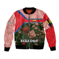 Ecuador Sleeve Zip Bomber Jacket with Rose Garden and Floral Texture Design - Wonder Print Shop