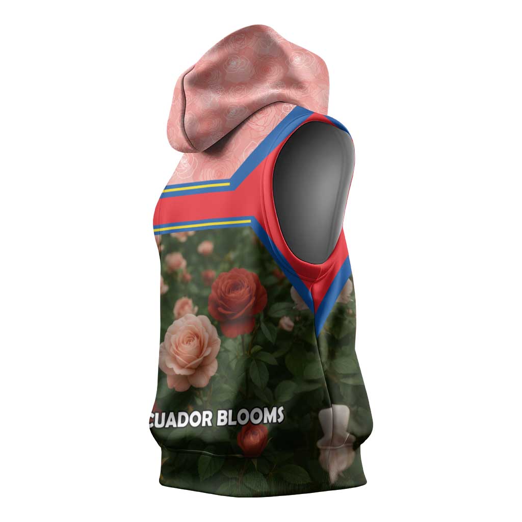 Ecuador Sleeveless Hoodie with Rose Garden and Floral Texture Design - Wonder Print Shop