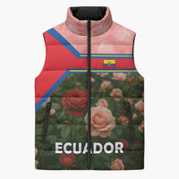 Ecuador Sleeveless Puffer Jacket with Rose Garden and Floral Texture Design - Wonder Print Shop