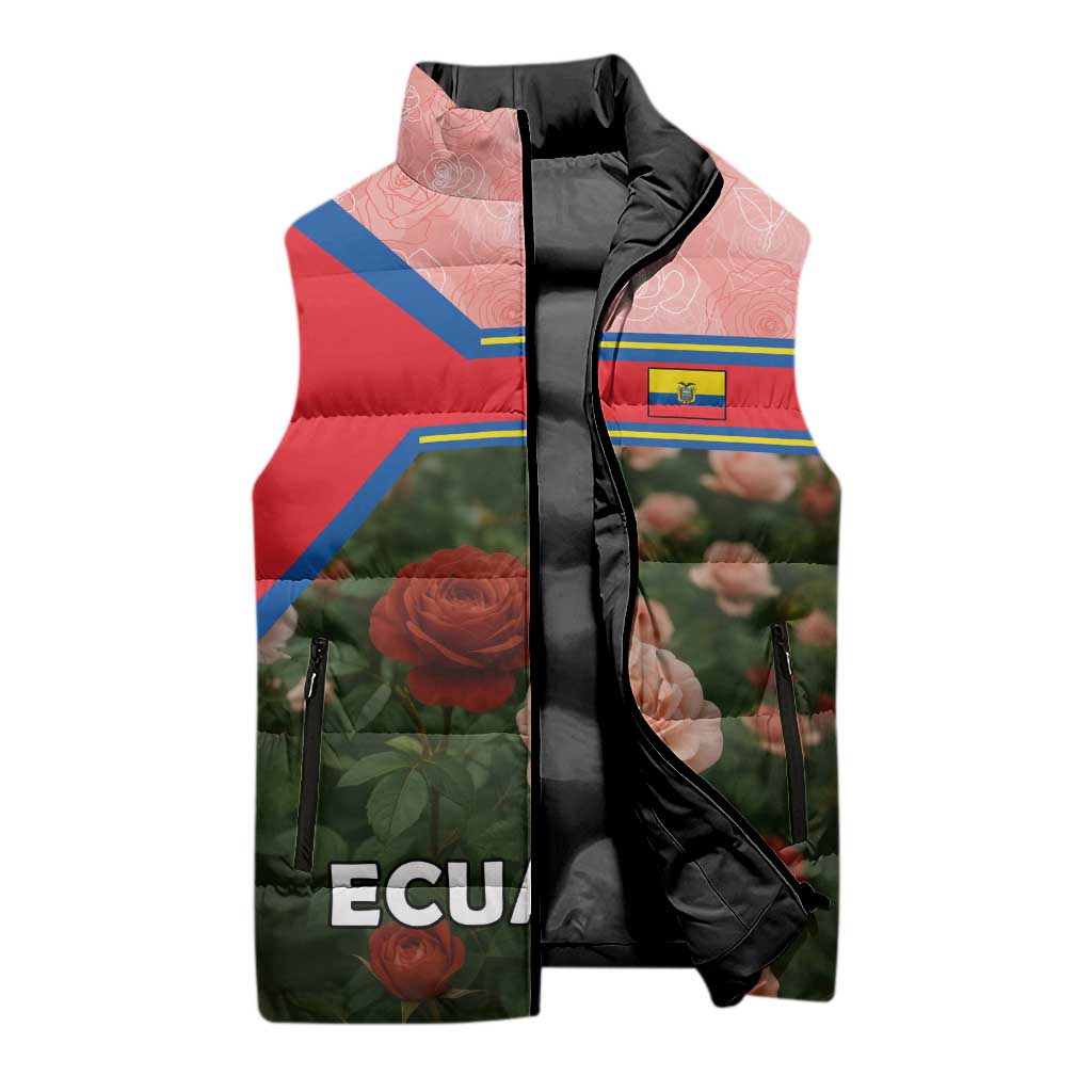 Ecuador Sleeveless Puffer Jacket with Rose Garden and Floral Texture Design - Wonder Print Shop