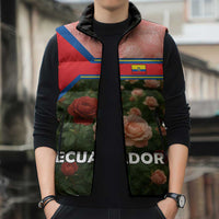 Ecuador Sleeveless Puffer Jacket with Rose Garden and Floral Texture Design - Wonder Print Shop