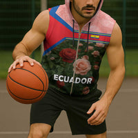 Ecuador Sleeveless Zip Hoodie with Rose Garden and Floral Texture Design - Wonder Print Shop