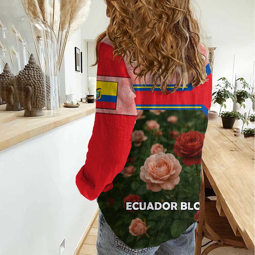 Ecuador Women Casual Shirt with Rose Garden and Floral Texture Design - Wonder Print Shop