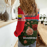 Ecuador Women Casual Shirt with Rose Garden and Floral Texture Design - Wonder Print Shop