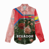 Ecuador Women Casual Shirt with Rose Garden and Floral Texture Design - Wonder Print Shop