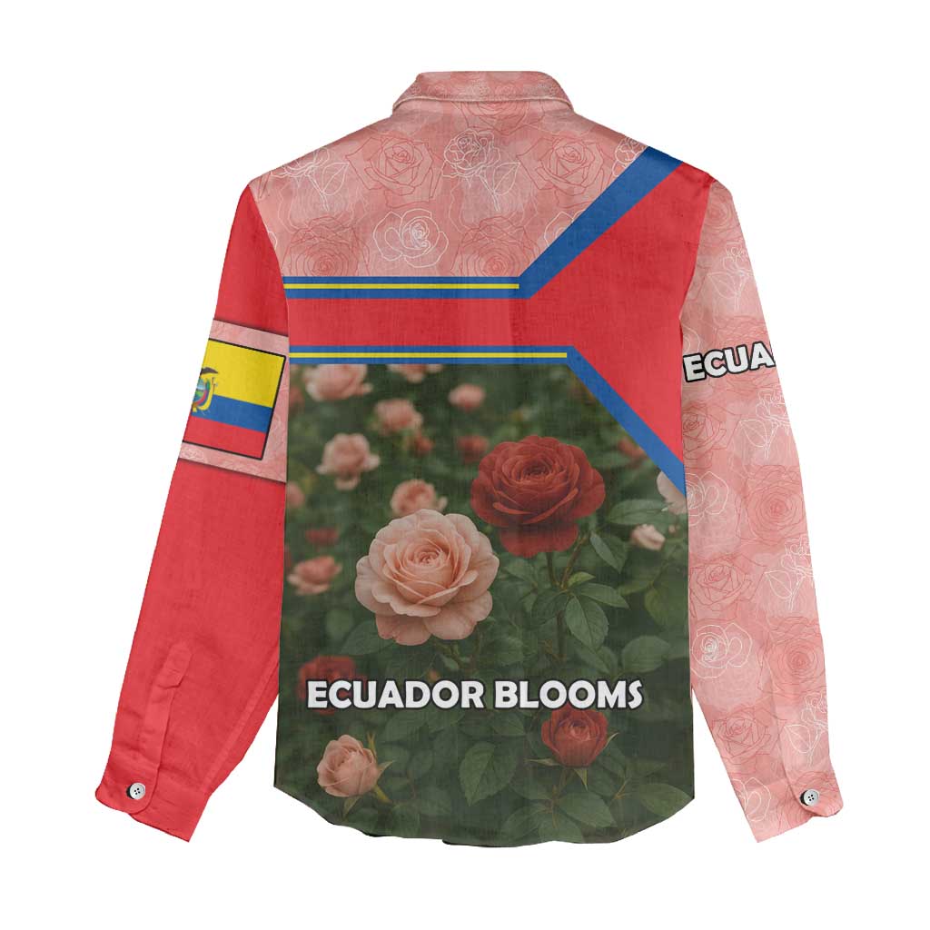 Ecuador Women Casual Shirt with Rose Garden and Floral Texture Design - Wonder Print Shop