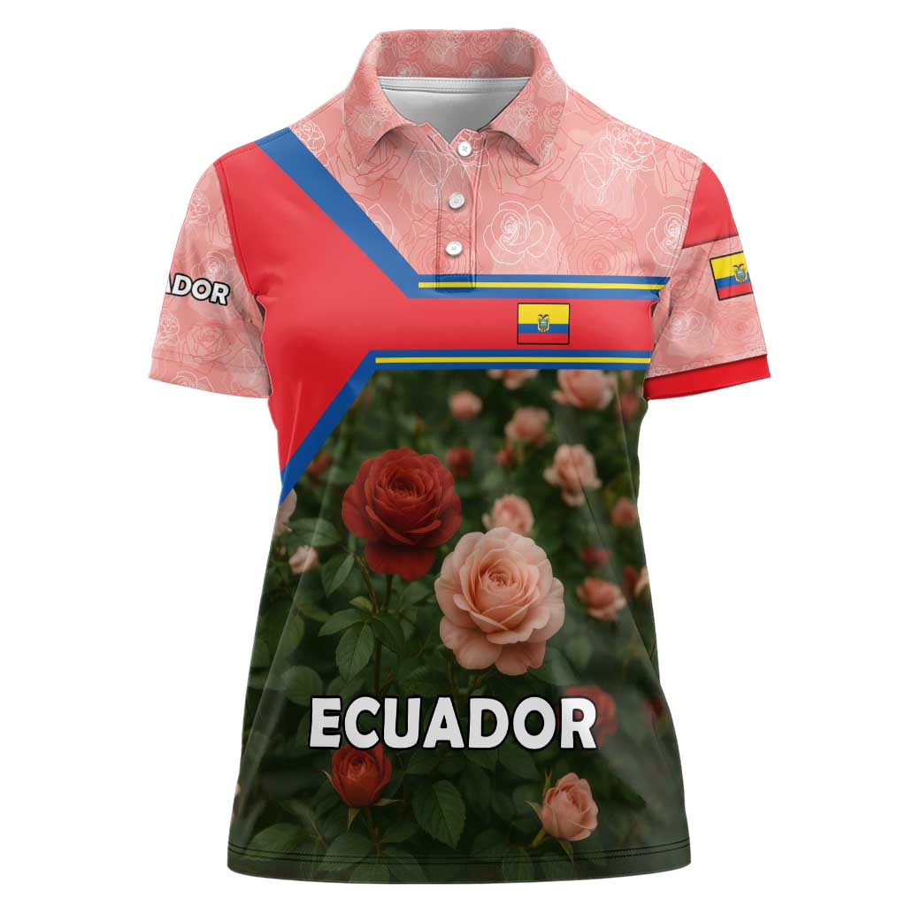 Ecuador Women Polo Shirt with Rose Garden and Floral Texture Design - Wonder Print Shop