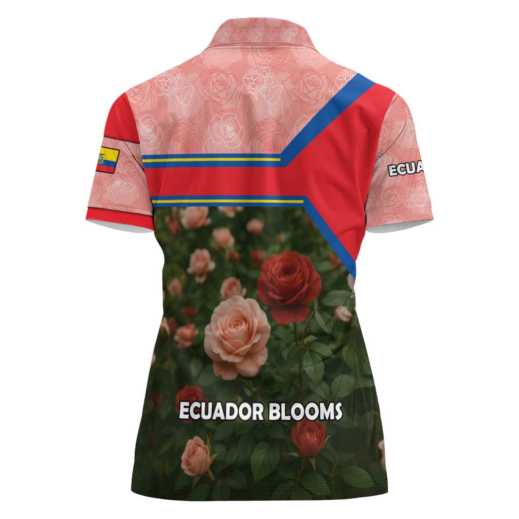 Ecuador Women Polo Shirt with Rose Garden and Floral Texture Design - Wonder Print Shop