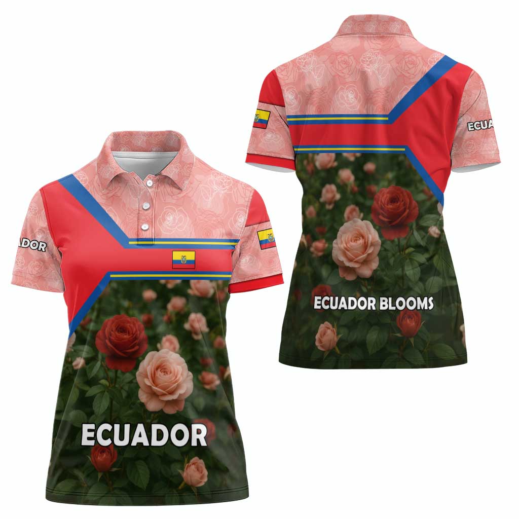 Ecuador Women Polo Shirt with Rose Garden and Floral Texture Design - Wonder Print Shop