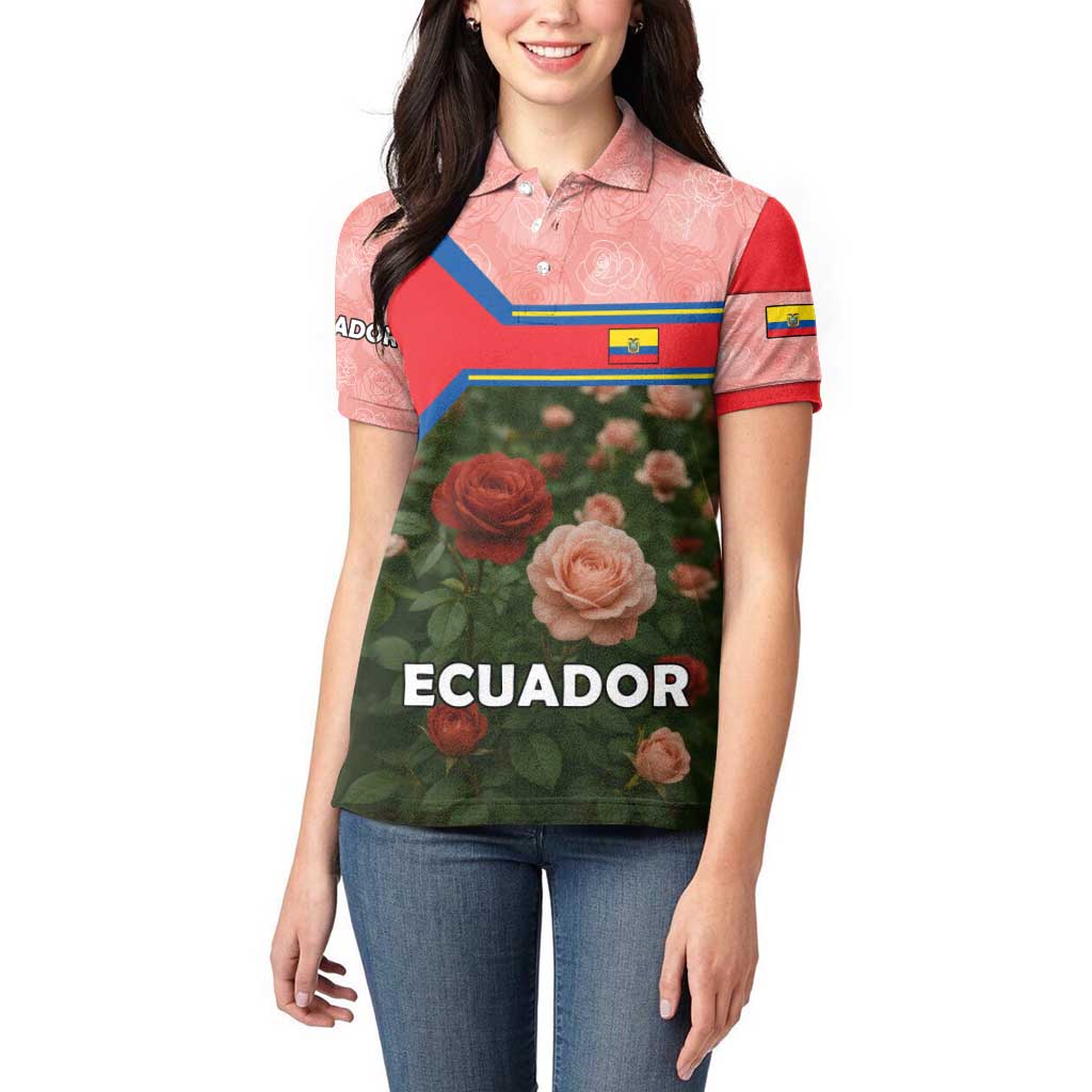 Ecuador Women Polo Shirt with Rose Garden and Floral Texture Design - Wonder Print Shop