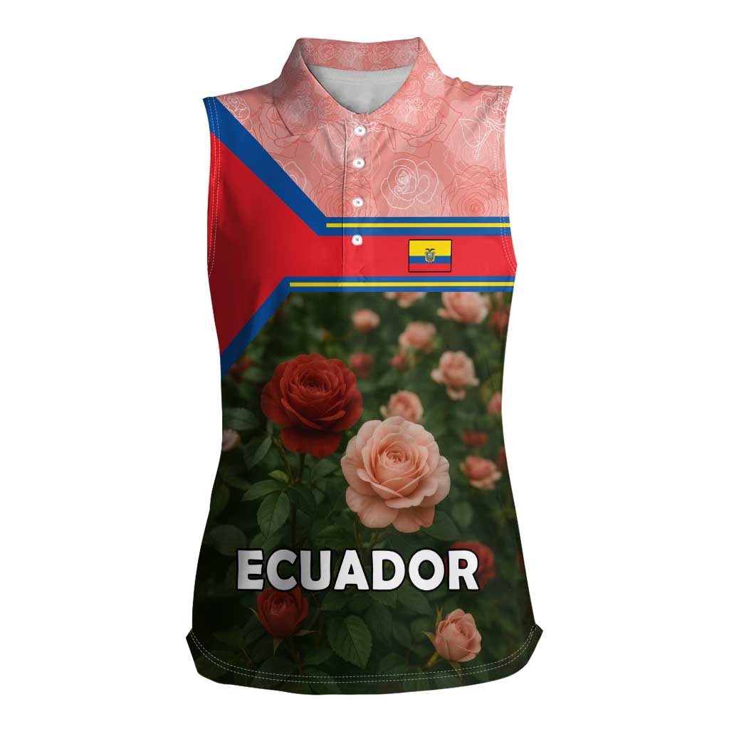 Ecuador Women Sleeveless Polo Shirt with Rose Garden and Floral Texture Design - Wonder Print Shop