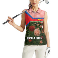 Ecuador Women Sleeveless Polo Shirt with Rose Garden and Floral Texture Design - Wonder Print Shop