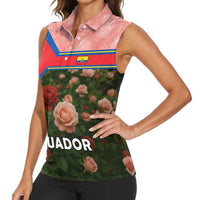 Ecuador Women Sleeveless Polo Shirt with Rose Garden and Floral Texture Design - Wonder Print Shop