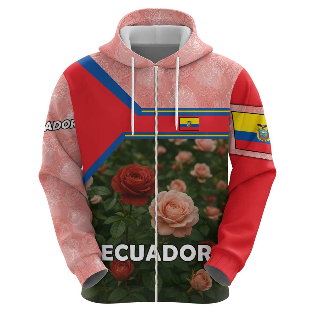 Ecuador Zip Hoodie with Rose Garden and Floral Texture Design - Wonder Print Shop
