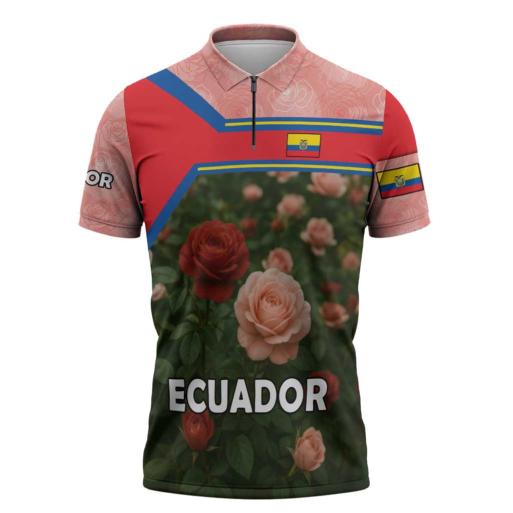 Ecuador Zipper Polo Shirt with Rose Garden and Floral Texture Design - Wonder Print Shop