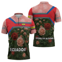 Ecuador Zipper Polo Shirt with Rose Garden and Floral Texture Design - Wonder Print Shop