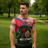 Ecuador Zipper Polo Shirt with Rose Garden and Floral Texture Design - Wonder Print Shop