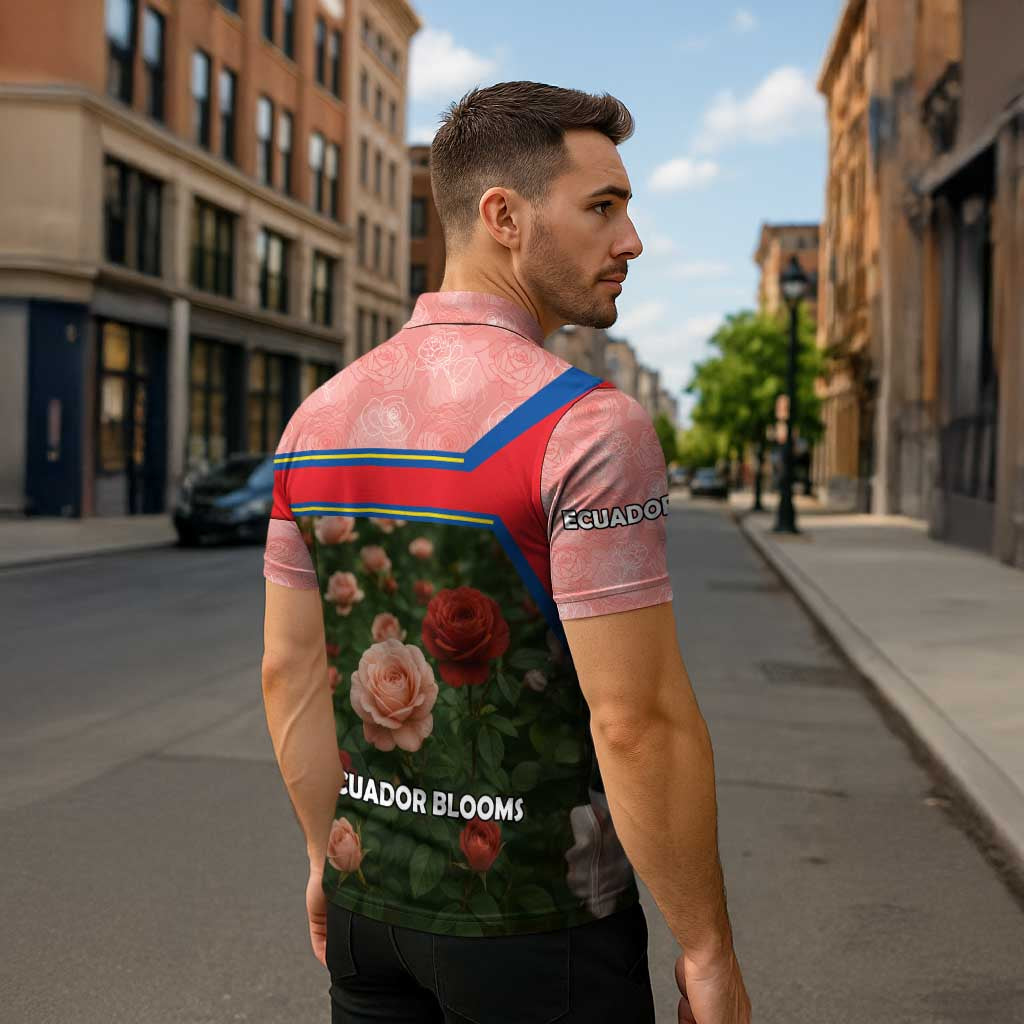 Ecuador Zipper Polo Shirt with Rose Garden and Floral Texture Design - Wonder Print Shop