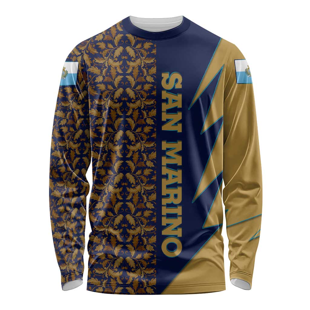 San Marino Long Sleeve Shirt with Baroque Floral and Lightning Stripe Design - Wonder Print Shop