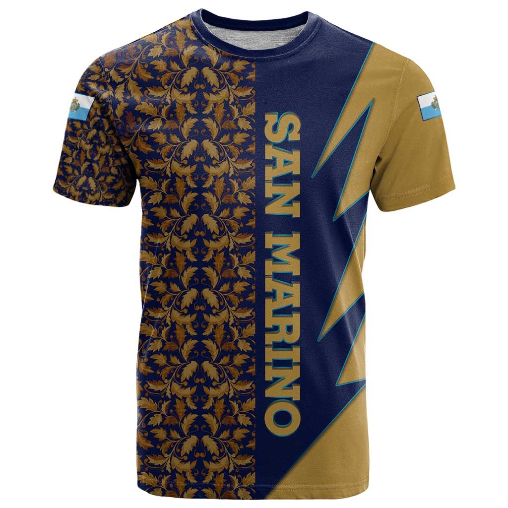 San Marino T Shirt with Baroque Floral and Lightning Stripe Design - Wonder Print Shop