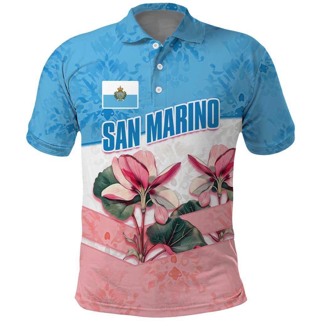 San Marino Polo Shirt with Pink Flower and Watercolor Gradient - Wonder Print Shop