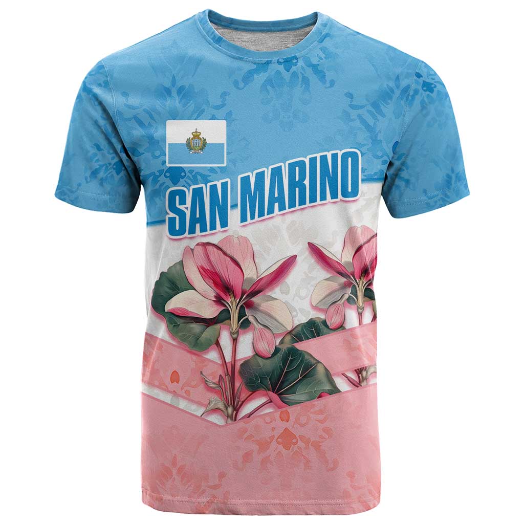 San Marino T Shirt with Pink Flower and Watercolor Gradient - Wonder Print Shop