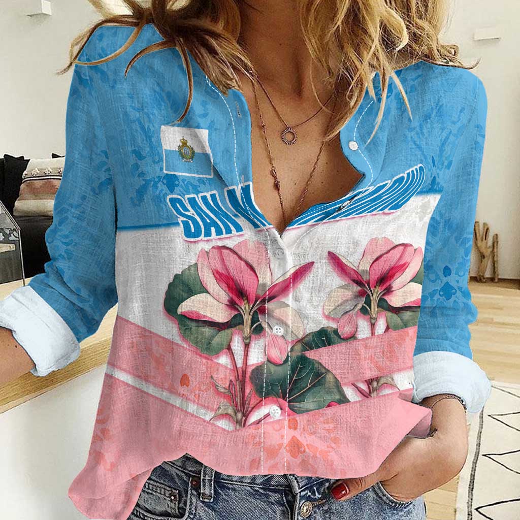 San Marino Women Casual Shirt with Pink Flower and Watercolor Gradient - Wonder Print Shop