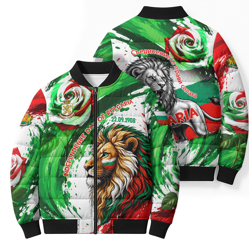 Bulgaria Independence Day Bomber Puffer Jacket Bulgarian Flag Patriotic Lion National Emblem