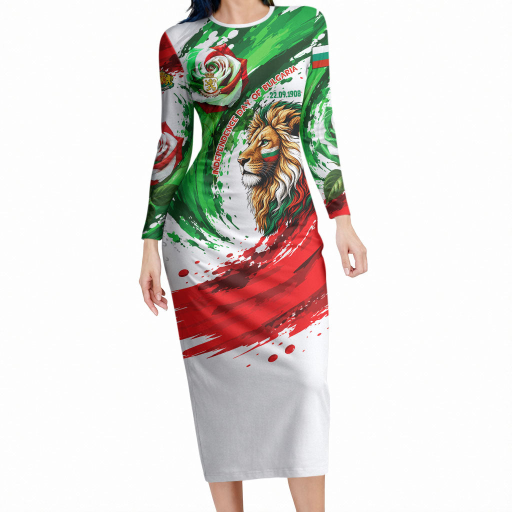 Bulgaria Independence Day Long Sleeve Bodycon Dress Bulgarian Flag Patriotic Lion National Emblem