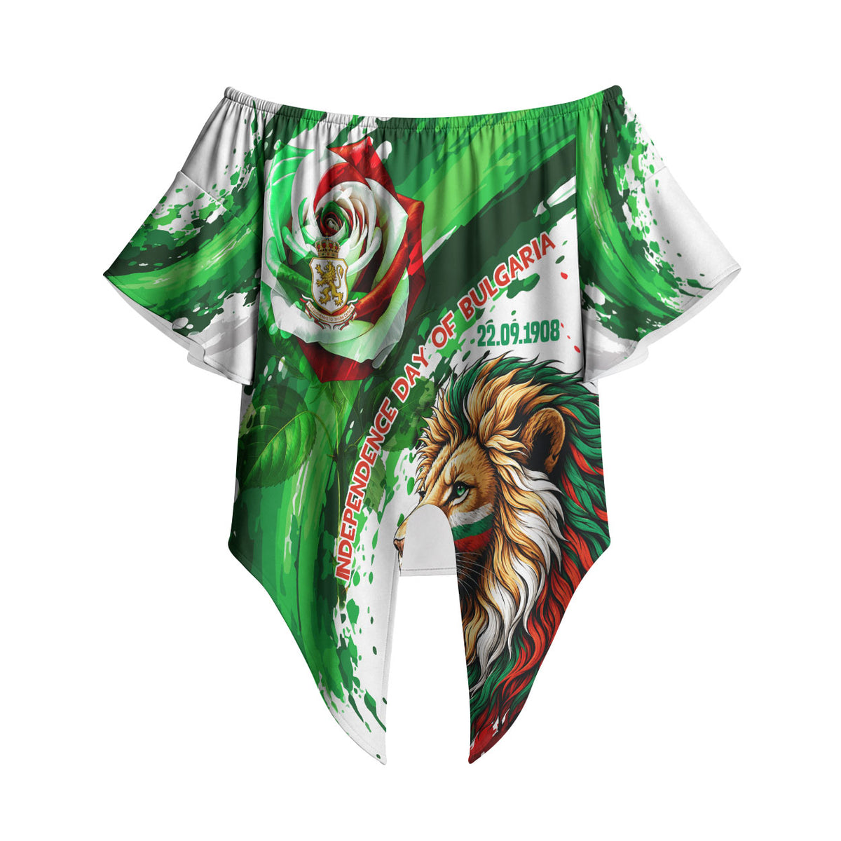 Bulgaria Independence Day Off Shoulder Wrap Waist Top Bulgarian Flag Patriotic Lion National Emblem