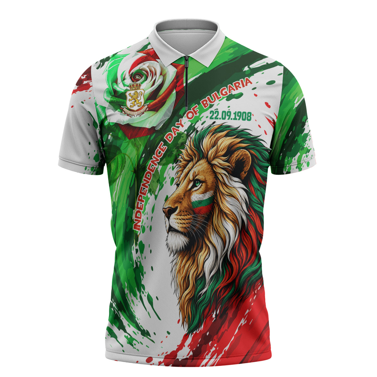Bulgaria Independence Day Zipper Polo Shirt Bulgarian Flag Patriotic Lion National Emblem