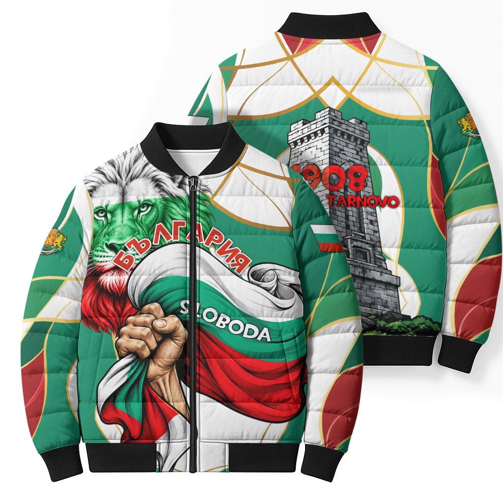 Bulgaria Independence Day 1908 Bomber Puffer Jacket Veliko Tarnovo Monument National Flag Patriot