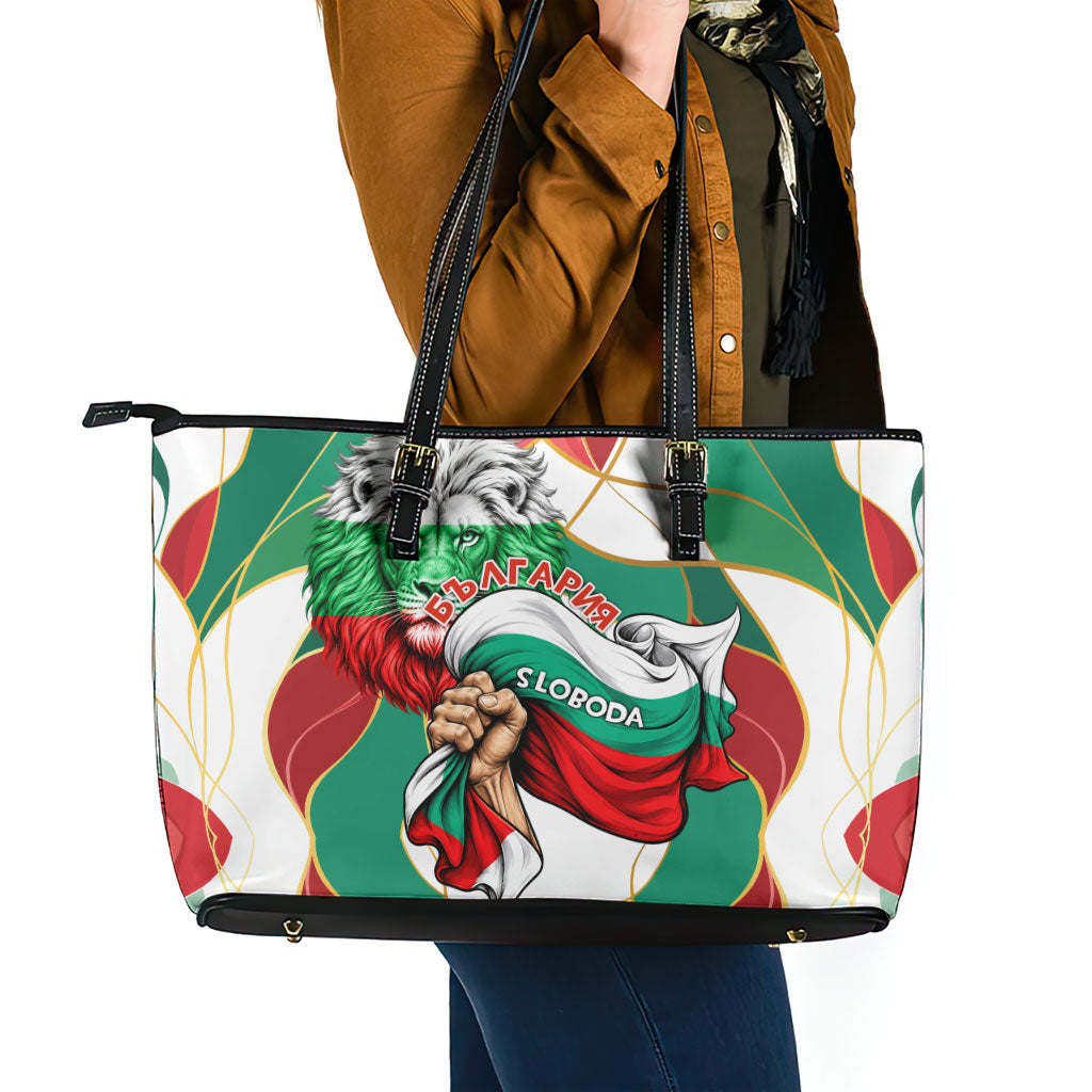 Bulgaria Independence Day 1908 Leather Tote Bag Veliko Tarnovo Monument National Flag Patriot
