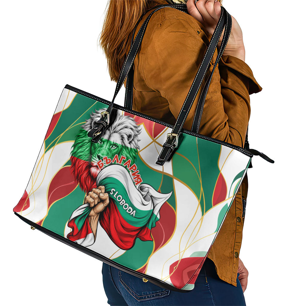 Bulgaria Independence Day 1908 Leather Tote Bag Veliko Tarnovo Monument National Flag Patriot