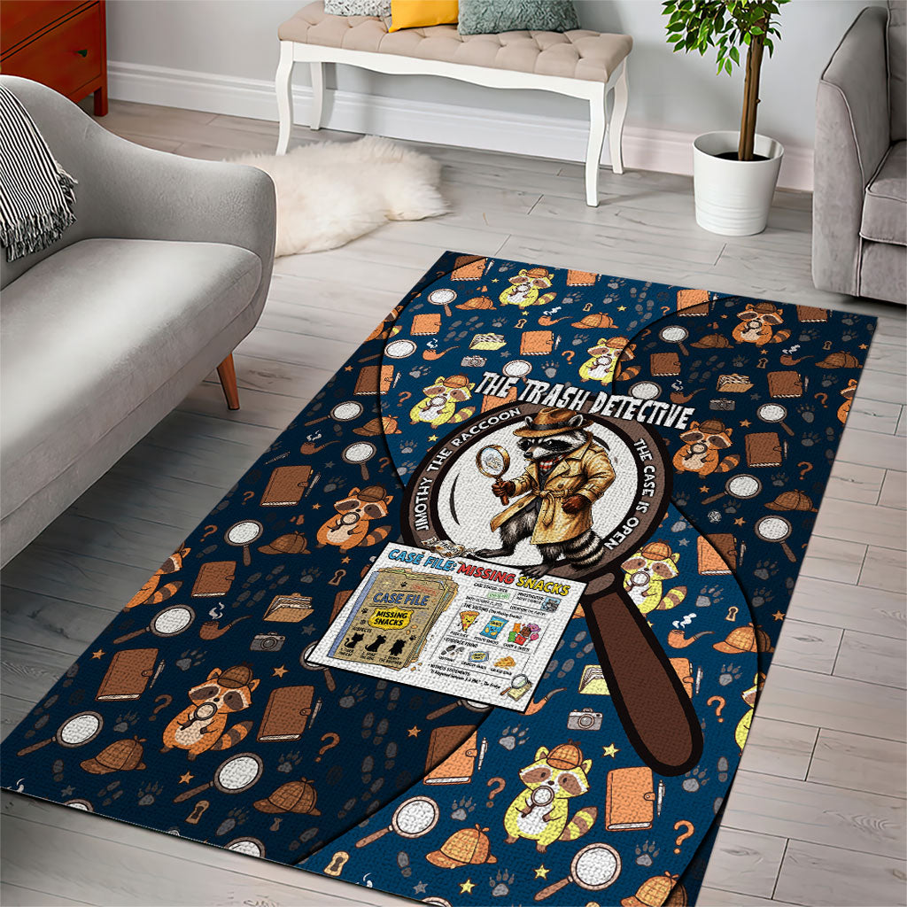 Jimothy The Raccoon The Trash Detective Area Rug Funny Noir Sleuth Missing Snacks Crime Mystery