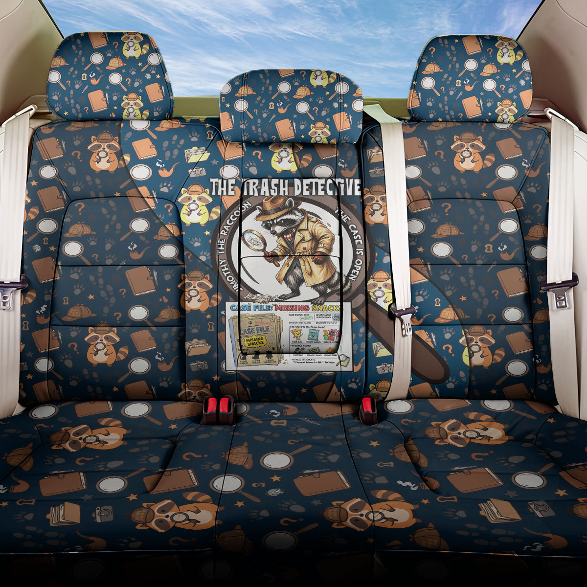 Jimothy The Raccoon The Trash Detective Back Car Seat Cover Funny Noir Sleuth Missing Snacks Crime Mystery