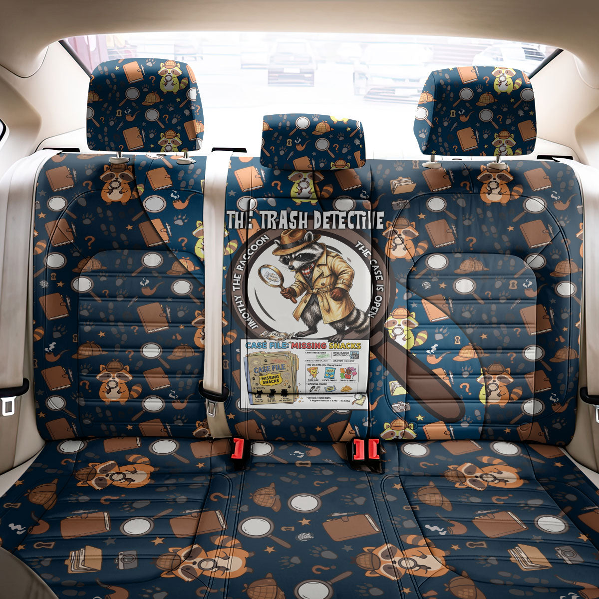 Jimothy The Raccoon The Trash Detective Back Car Seat Cover Funny Noir Sleuth Missing Snacks Crime Mystery