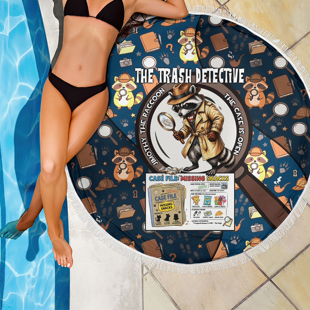 Jimothy The Raccoon The Trash Detective Beach Blanket Funny Noir Sleuth Missing Snacks Crime Mystery