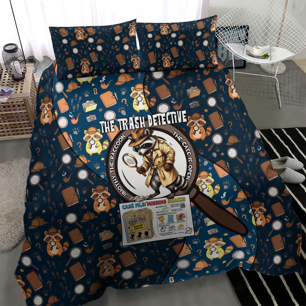 Jimothy The Raccoon The Trash Detective Bedding Set Funny Noir Sleuth Missing Snacks Crime Mystery