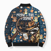 Jimothy The Raccoon The Trash Detective Bomber Puffer Jacket Funny Noir Sleuth Missing Snacks Crime Mystery