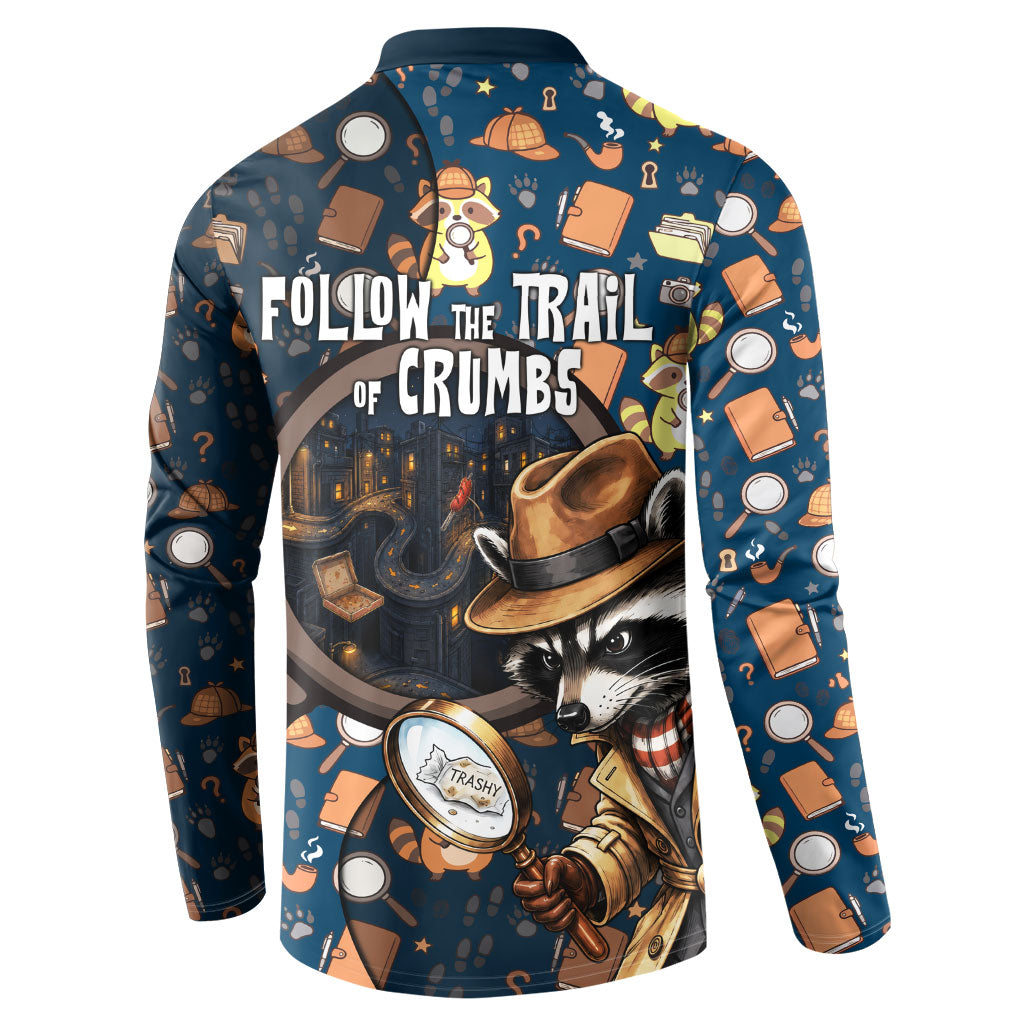 Jimothy The Raccoon The Trash Detective Button Sweatshirt Funny Noir Sleuth Missing Snacks Crime Mystery