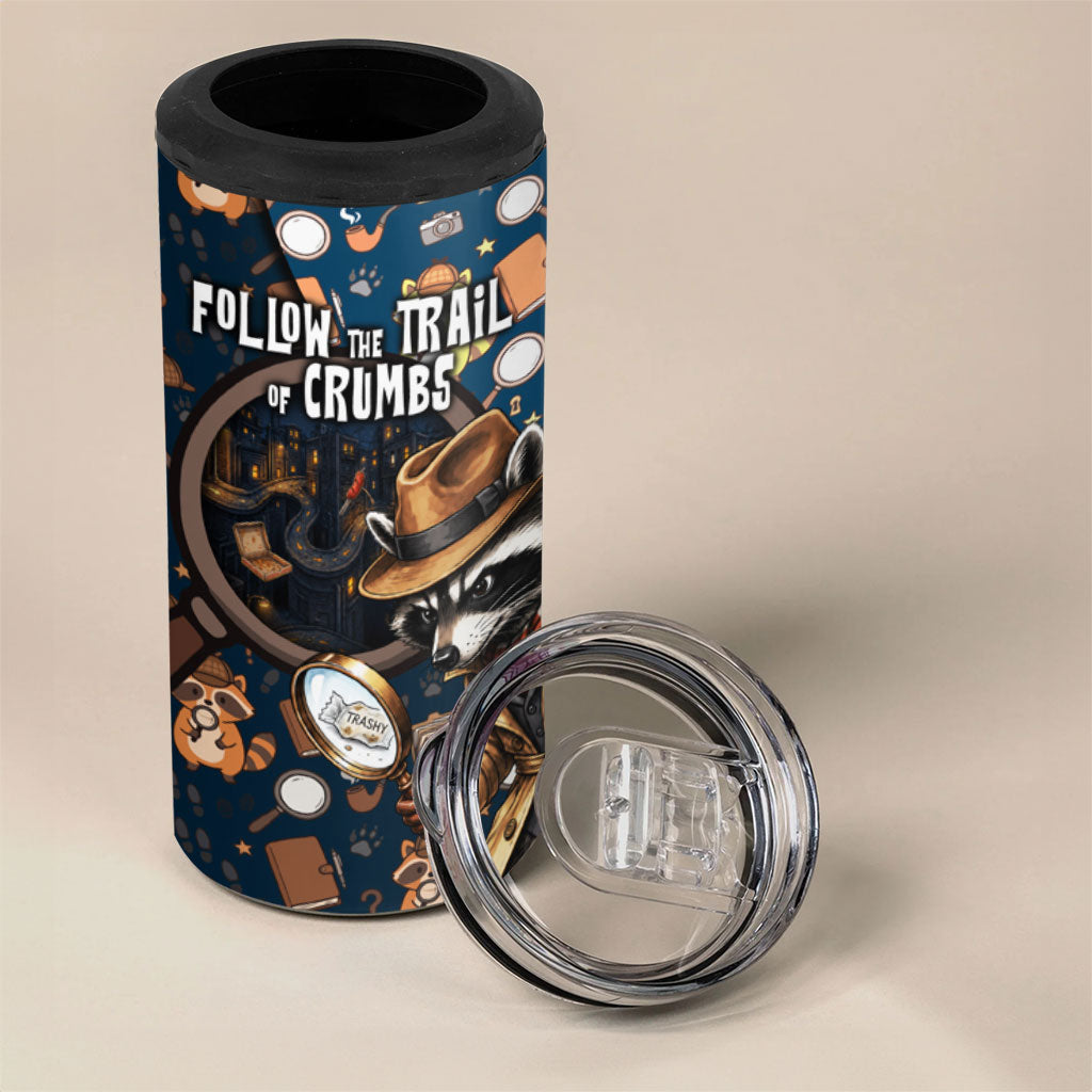 Jimothy The Raccoon The Trash Detective 4 in 1 Can Cooler Tumbler Funny Noir Sleuth Missing Snacks Crime Mystery