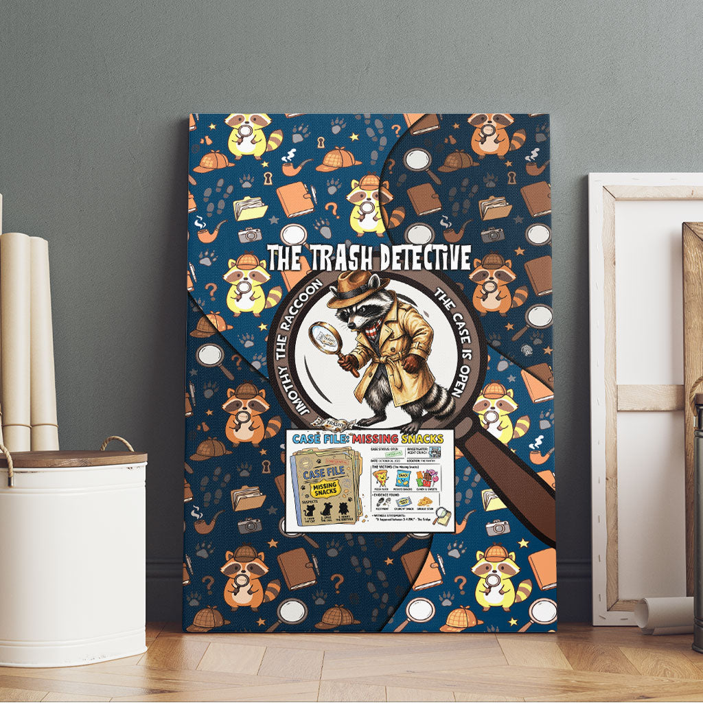 Jimothy The Raccoon The Trash Detective Canvas Wall Art Funny Noir Sleuth Missing Snacks Crime Mystery
