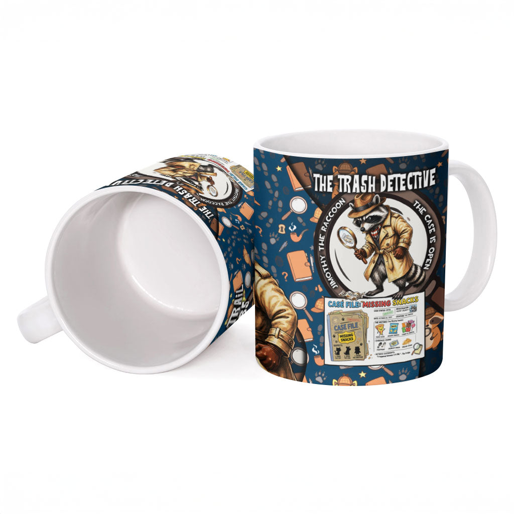 Jimothy The Raccoon The Trash Detective Ceramic Mug Funny Noir Sleuth Missing Snacks Crime Mystery