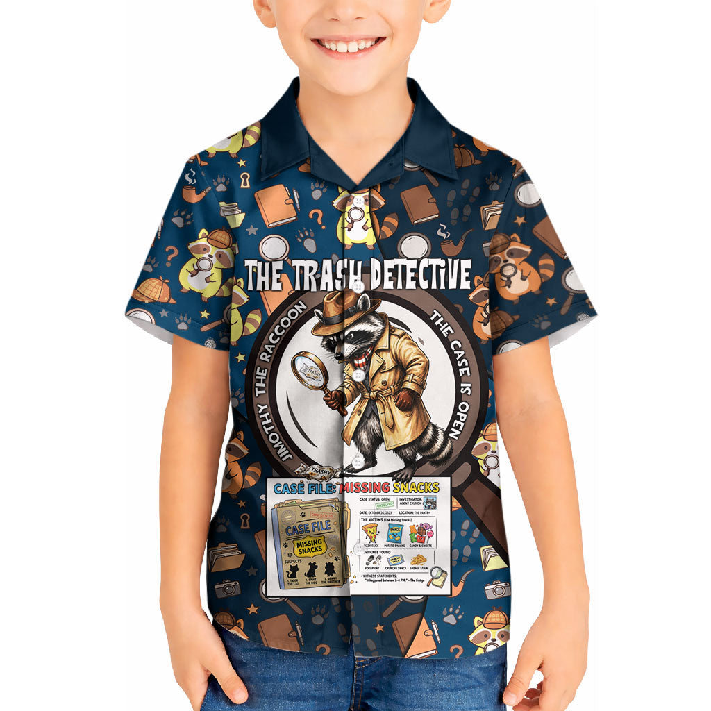 Jimothy The Raccoon The Trash Detective Kid Hawaiian Shirt Funny Noir Sleuth Missing Snacks Crime Mystery