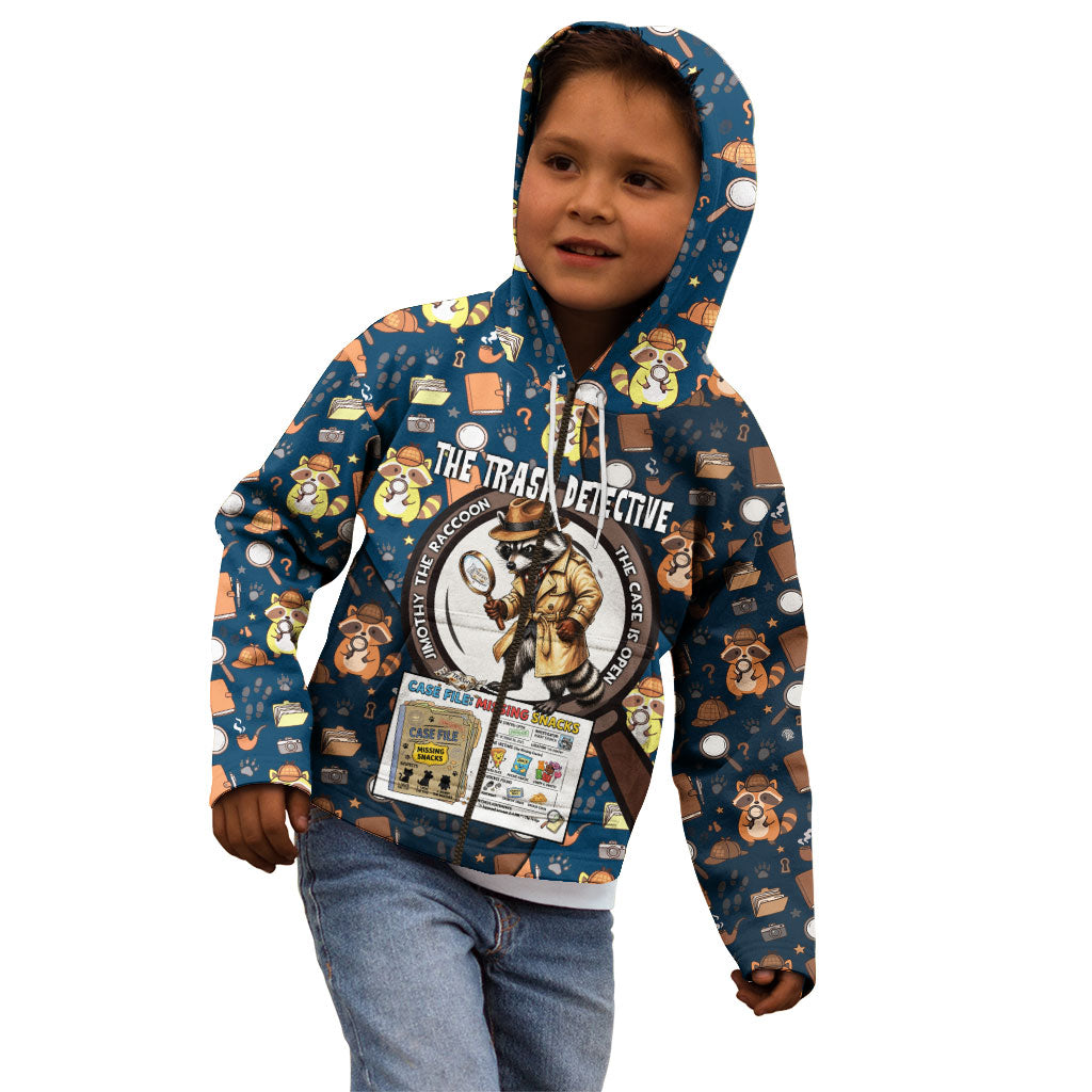Jimothy The Raccoon The Trash Detective Kid Hoodie Funny Noir Sleuth Missing Snacks Crime Mystery