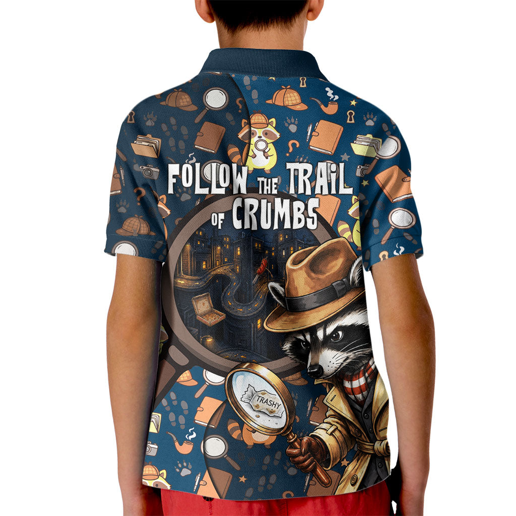 Jimothy The Raccoon The Trash Detective Kid Polo Shirt Funny Noir Sleuth Missing Snacks Crime Mystery