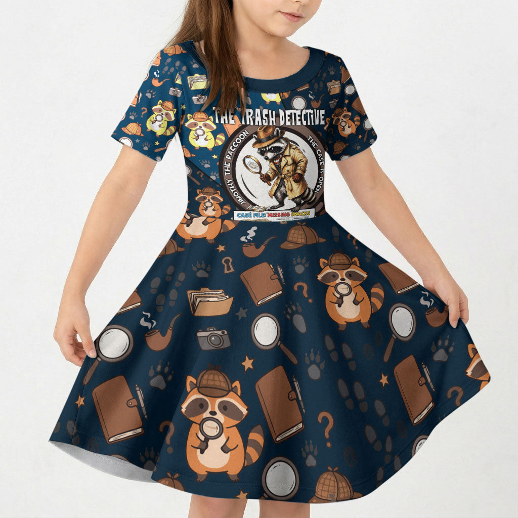 Jimothy The Raccoon The Trash Detective Kid Short Sleeve Dress Funny Noir Sleuth Missing Snacks Crime Mystery